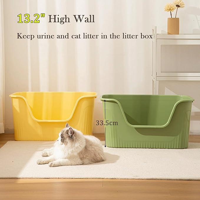 Vealind Extra Large Litter Box with High Sides, XL Litter Boxes for Big Cats, High Sided Litter Pan, Leak-Proof &amp; Anti-Splashing, Easy Clean &amp; Durable (25” * 17” * 13” Green)