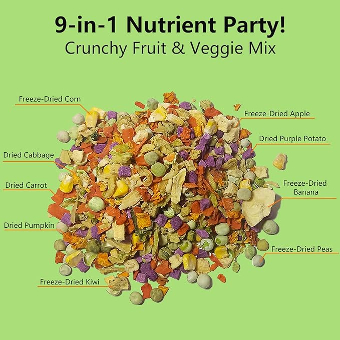 Natural Fruit &amp; Veggie Mix - 6oz Hamster Food Mix, Freeze-Dried Treats for Hamsters, Guinea Pigs, Chinchillas - Supports Healthy Digestion and Teeth,Daily Snack