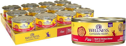 Wellness Complete Health Pate Adult Wet Cat Food, Natural, Protein-Rich, Grain Free, 5.5 Ounce, 24 Pack, (Beef &amp; Chicken)