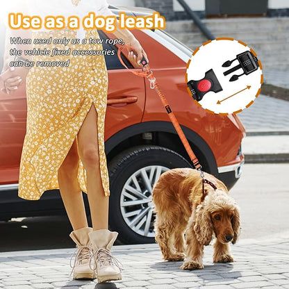 Removable Dog Seat Belt Harness for Car, 3 in 1 Pet Dog Car Seatbelt Leash, Retractable Restraint Secures to Vehicle Headrest &amp; Adjustable Reflective Bungee Dog Seatbelt Tether,Orange
