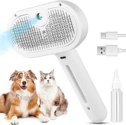 3 in 1 Cat Steam Brush, Pet Steam Brush for Cat Dog Long Short Haired, Pet Spray Hair Removal Comb for Small Animals Shedding &amp; Grooming, Water Mist Spray Brushes with Release Button(White)