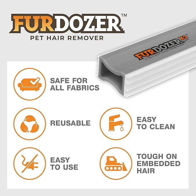 FurDozer X3 MINI Pet Hair Remover &amp; Auto Detailing Tool - Cat &amp; Dog Hair Remover for Carpet, Car Interior, Couch, Bedding, &amp; Furniture - Reusable Pet Hair Removal Tool for Dog Fur &amp; Lint, 3.5", Grey