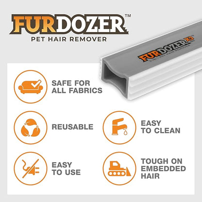FurDozer X3 MEGA Pet Hair Remover &amp; Auto Detailing Tool - Cat &amp; Dog Hair Remover for Carpet, Car Interior, Couch, Bedding, &amp; Furniture - Reusable Pet Hair Removal Tool for Dog Fur &amp; Lint, 10", Grey