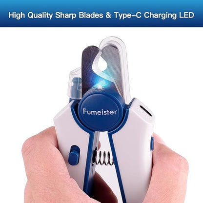 Type-C Rechargeable Dog &amp; Cat Nail Clippers - LED Pet Nail Trimmer with Built-in Nail File, Extra Sharp Blades for Small &amp; Medium Dogs, Indoor Cats (Blue)