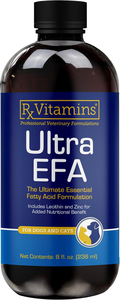 Rx Vitamins Ultra EFA Omega 3 Fish Oil for Dogs &amp; Cats - Promotes Heart, Brain, and Joint Health with Vitamin E, Biotin, and Zinc - Liquid Fish Oil for Itch Relief, Dog Shedding, Coat Health - 8 oz