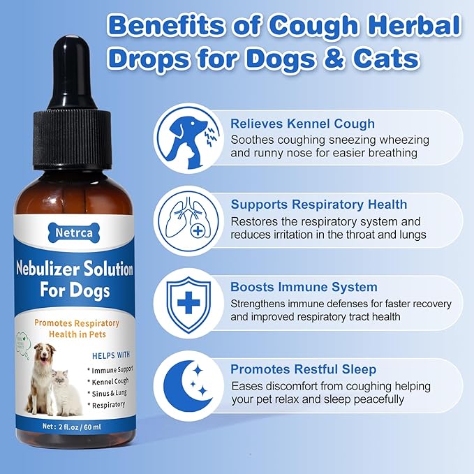 Natural Nebulizer Solution – Promotes Respiratory Health for Dogs &amp; Cats – Immune Support | Sinus, Allergies &amp; Kennel Cough Relief | Gentle Herbal Formula, 60ml
