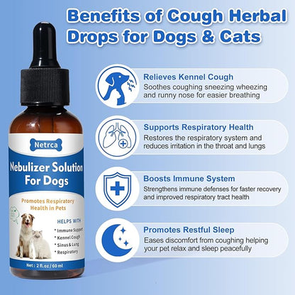 Natural Nebulizer Solution – Promotes Respiratory Health for Dogs &amp; Cats – Immune Support | Sinus, Allergies &amp; Kennel Cough Relief | Gentle Herbal Formula, 60ml