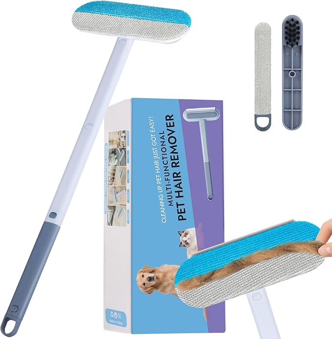 Pet Hair Remover for Furniture – 23.2Inch Reusable Dog &amp; Cat Hair Removal Brush, Washable Lint Cleaner with Long Handle, 4-in-1 Pet Hair Remover for Couch, Carpet, Clothes &amp; Bedding