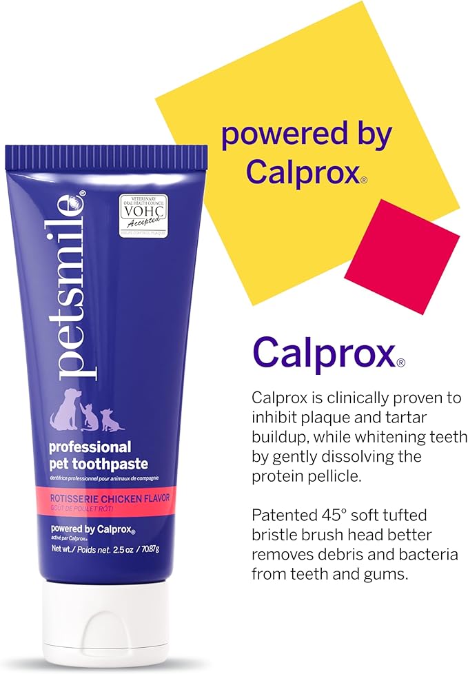 Petsmile Professional Pet Toothpaste for Cats &amp; Dogs - Only VOHC Accepted Toothpaste - Clinically Proven to Control Plaque &amp; Tartar Calprox Formula (Rotisserie Chicken, 2.5 Oz)