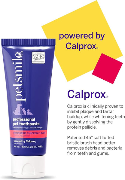 Petsmile Professional Pet Toothpaste for Cats &amp; Dogs - Only VOHC Accepted Toothpaste - Clinically Proven to Control Plaque &amp; Tartar Calprox Formula (Rotisserie Chicken, 2.5 Oz)