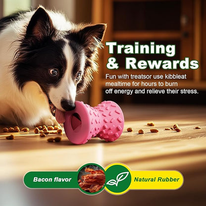 Puppy Toys, Dog Toys for Small Dogs, Treat Toy for Traning, Interactive Toy, Dog Treat Dispenser Toy, Natural Rubber Dumbbell Shaped(Pink)