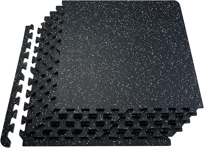VEVOR 0.56 Inch Thick Gym Floor Tiles, 6 Tiles Rubber Top with EVA Foam, 25" x 25" Gym Flooring Workout Mats with 25 sq.ft Coverage, Interlocking Puzzle Gym Mats for Gym, Home, Garage, Black &amp; White