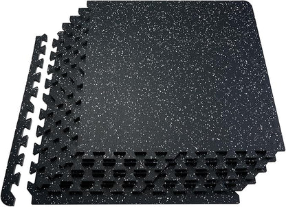 VEVOR 0.56 Inch Thick Gym Floor Tiles, 6 Tiles Rubber Top with EVA Foam, 25" x 25" Gym Flooring Workout Mats with 25 sq.ft Coverage, Interlocking Puzzle Gym Mats for Gym, Home, Garage, Black &amp; White