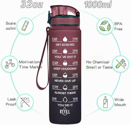 Enerbone Water Bottle, Leakproof BPA &amp; Toxic Free, Motivational Water Bottle with Times to Drink and Straw, Fitness Sports Water Bottle with Strap for Office, Gym, Outdoor Sports