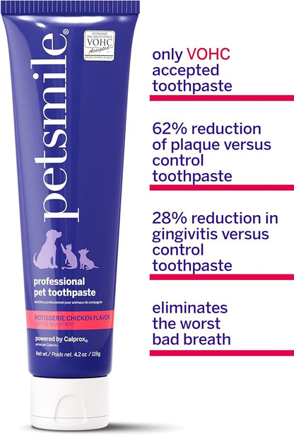 Petsmile Professional Pet Toothpaste for Cats &amp; Dogs - Only VOHC Accepted Toothpaste - Clinically Proven to Control Plaque &amp; Tartar Calprox Formula (Rotisserie Chicken, 4.2 Oz)
