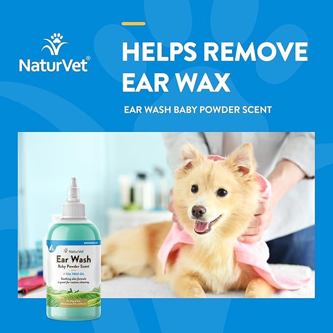 NaturVet Ear Wash w/Tea Tree Oil (Aloe &amp; Baby Powder Scent) 8 oz