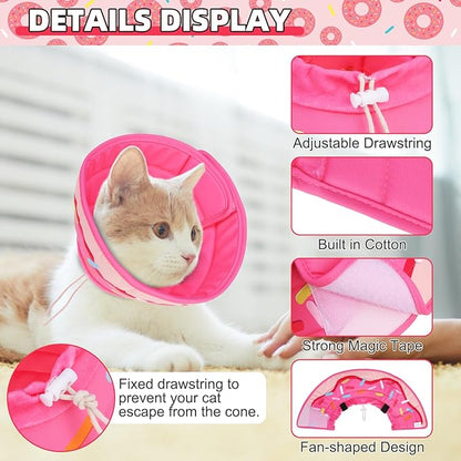KOOLTAIL Cat Cone Collar Soft, Cat Recovery Collar After Surgery, Adjustable Comfortable Lightweight Cat Neck Cone to Stop Licking, Foldable Donut Water Resistant Pet Cone for Small Large Kitten PinkM