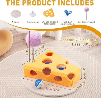 Interactive Cat Puzzle Toy for Indoor Cats &amp; Kittens - Fun Track Balls &amp; Spring Teaser in Stimulating Felt Puzzle Box (Yellow) - Mental Enrichment Game