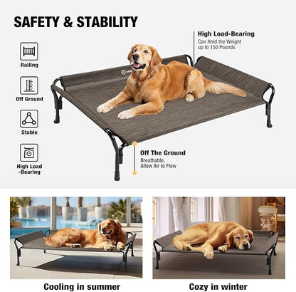 Veehoo Medium Elevated Dog Bed, Guardrail, Non-Slip, Chewproof, Washable &amp; Breathable Teslin Mesh, Brown