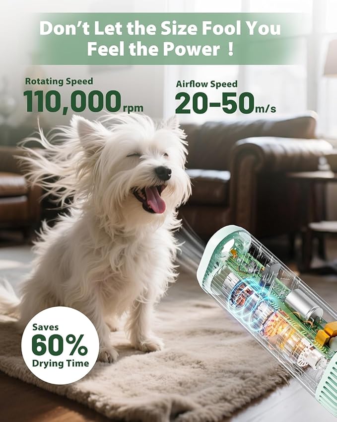2-in-1 Hands-Free Dog Hair Dryer with Table Clamp – Low Noise Pet Grooming Dryer for Dogs &amp; Cats, Adjustable Heat &amp; Speed, Wearable or Desktop Use(Green)