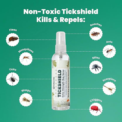 Cedarcide Extra- Strength Tickshield | Deep Woods Cedar Oil Tick &amp; Mosquito Repellent Spray Kills &amp; Repels Ticks, Fleas, Chiggers and Mosquitoes| For People &amp; Pets | Natural Essential Oils | 4 Oz