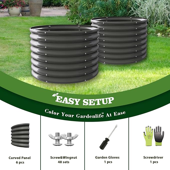 A ANLEOLIFE 2-Pack 3ft x 24” Tall Galvanized Raised Garden Beds Outdoor, Round Metal Planter Box for Planting Vegetables Flowers Herb, Anti-Rust &amp; Easy-Setup, Quartz Grey