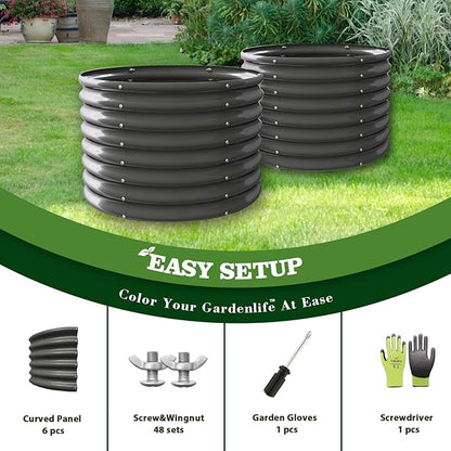 A ANLEOLIFE 2-Pack 3ft x 24” Tall Galvanized Raised Garden Beds Outdoor, Round Metal Planter Box for Planting Vegetables Flowers Herb, Anti-Rust &amp; Easy-Setup, Quartz Grey