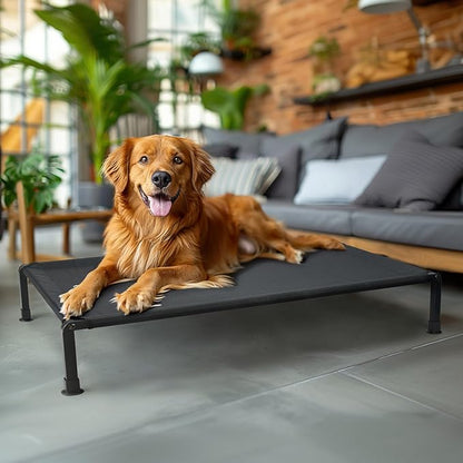Veehoo Heavy Duty Elevated Dog Bed - Raised Dog Cot with Breathable Teslin Mesh, Non-Slip Silicon Feet, Cooling, Ideal for Indoor/Outdoor Use, 41" x 27", Black, CWC2432