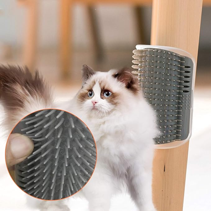 2 PACK Cat Self Grooming Corner Scratcher with Catnip, Massage Comb Brush for Long &amp; Short Fur