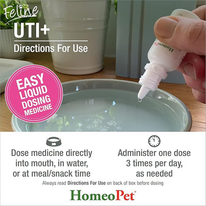 HomeoPet Feline UTI Plus, Safe and Natural Urinary Tract Supplement for Cats, Feline Urinary Tract Support, 15 Milliliters