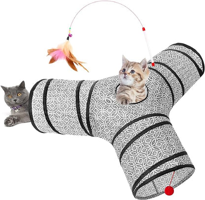 Tempcore 3-Way Collapsible Cat Tube Toys, Kitty Tunnel with Peek Hole, Ball for Cats &amp; Kittens