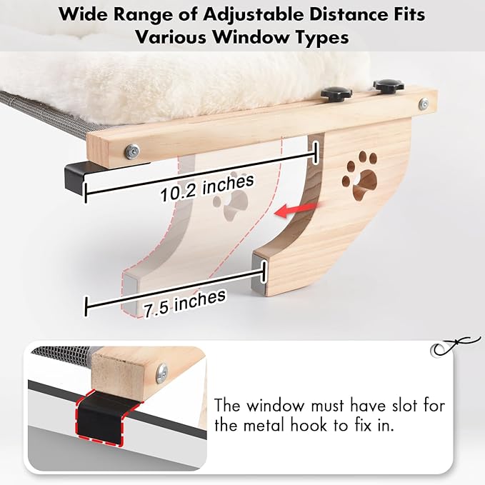 AMOSIJOY Cat Sill Window Perch Sturdy Hammock Window Seat with Cushion Cover, Wood &amp; Metal Frame for Large Cats, Easy to Adjust Cat Bed for Windowsill, Bedside, Drawer and Cabinet (XL)