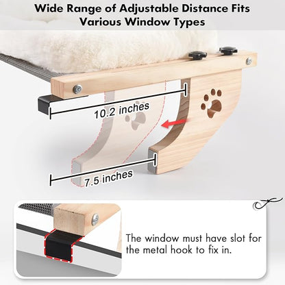 AMOSIJOY Cat Sill Window Perch Sturdy Hammock Window Seat with Cushion Cover, Wood &amp; Metal Frame for Large Cats, Easy to Adjust Cat Bed for Windowsill, Bedside, Drawer and Cabinet (XL)