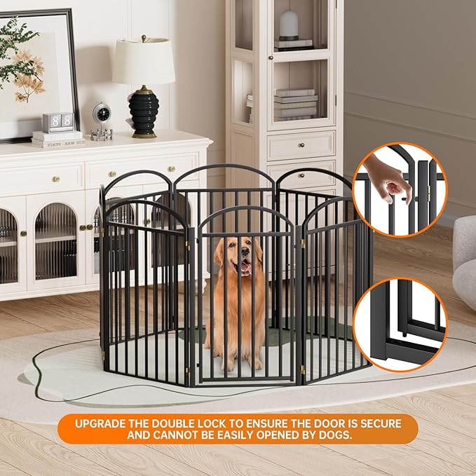 8 Panles Full Matel Freestanding Dog Gates with Door, 192"Extra Wide 36"Tall Free Standing Dog Pet Gate for Indoor &amp; Outdoor. Foldable Pet Fences for Doorways, House, Stairs, Porch, Deck, Yard