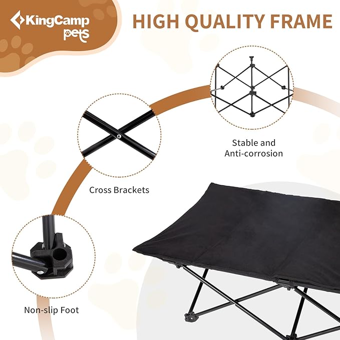 KingCamp Elevated Dog Bed for Large Dogs, Outdoor Raised Cooling Pet Cot Bed with Washable Breathable Mesh &amp; No-Slip Feet Perfect for Camping, Backyard, Indoor Use (Large, Black)