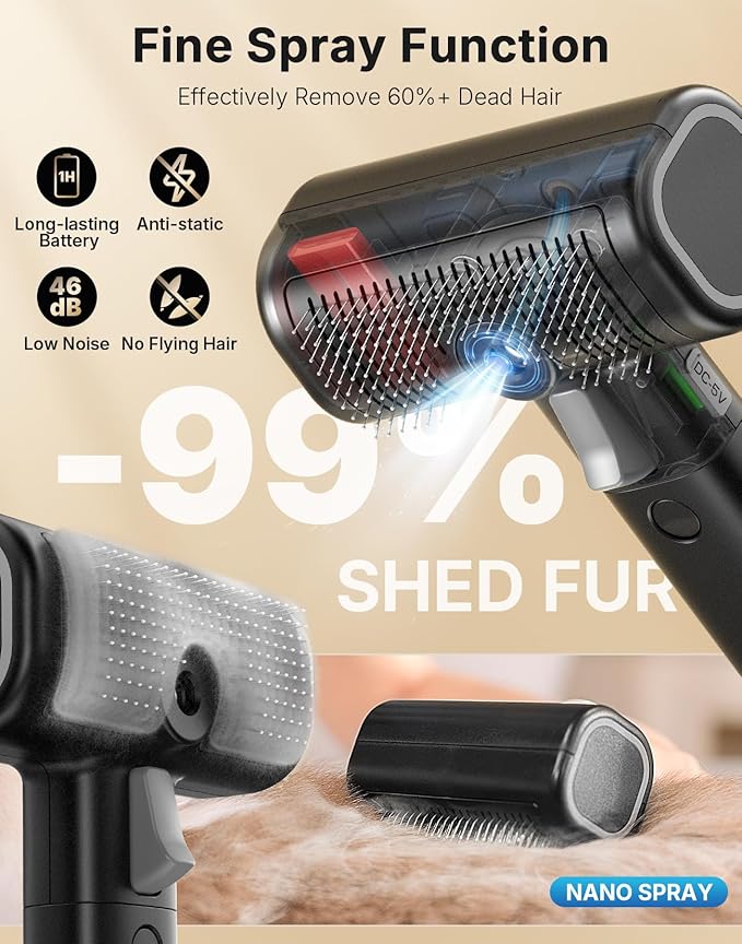 5-in-1 Cat Hair Brush &amp; Gromming Rakes, Cat Steam Comb for Long or Short Haired Indoor Cats, Dog Hair Spritz Comb for Deshedding and Untangling, Pet Brush for Dog Kitten Rabbit Massage