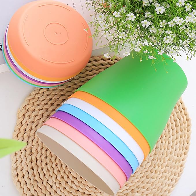 20 Pack 7 Inch Plant Pots Bulk Small Plastic Planters Pots with Drainage Holes Flower Pot for Succulent, Cactus, Herb, African Violet