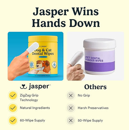 Jasper Dog Dental Wipes, Dog Finger Toothbrush Disposable, Tooth Brush Cleaning Wipes, Pet Teeth Cleaning Dental Care, 60 Count, Coconut