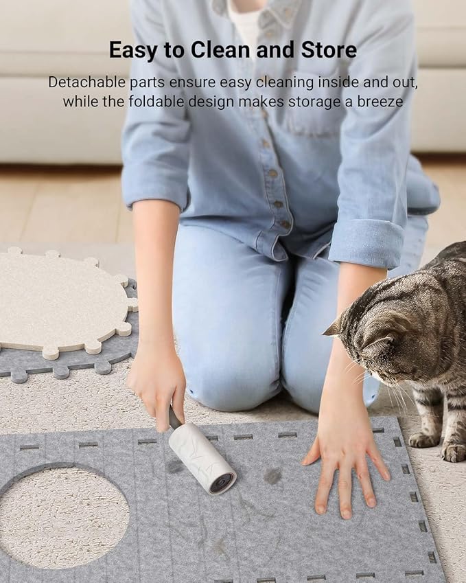 DownyPaws Cat House for Indoor Cats, Cat Bed Cave for Multiple &amp; Large Cats Up to 22 Lbs, Scratch Resistant, Foldable Peekaboo Kitten Caves Tunnel Enclosed Bed, PeekaPurr, Light Gray