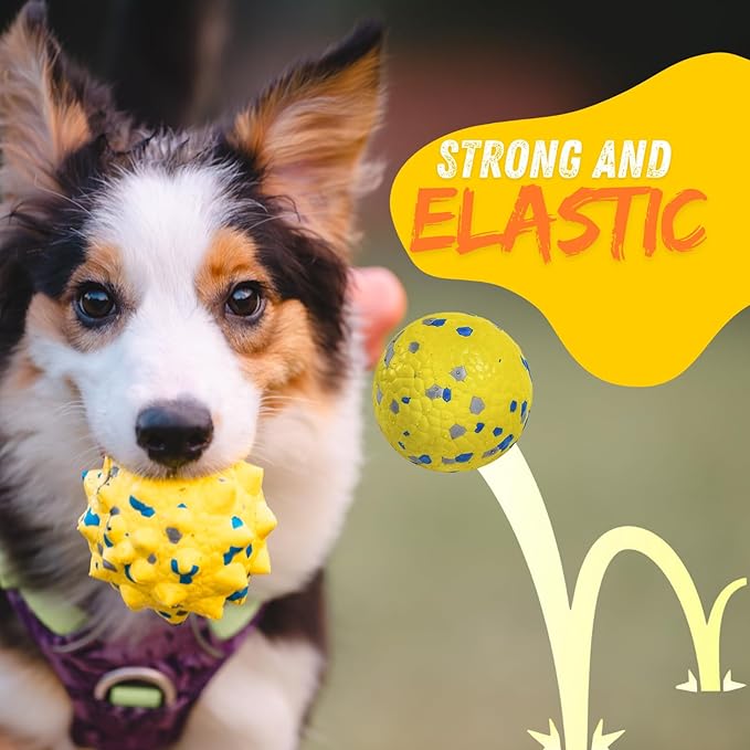 Tough Dog Toys for Aggressive Chewers &amp; Teething Puppies, Bouncy Balls for Medium Dogs, Durable Pet Toys, Floating Dog Balls for Water Play (Yellow-Blue-Gray)