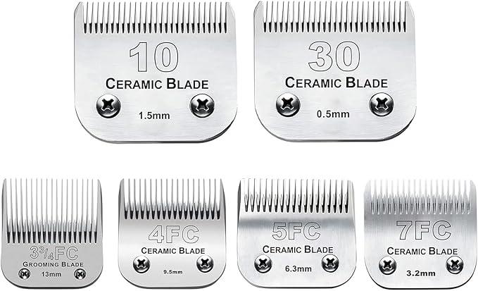6Pack 10Blades Dog Grooming Replacement Blades Compatible with Andis Pet Clipper/Oster A5/Wahl KM Series Dog Clipper,Ceramic Blade &amp; Stainless Steel Blade (