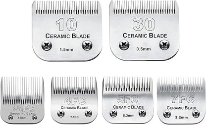 6Pack 10Blades Dog Grooming Replacement Blades Compatible with Andis Pet Clipper/Oster A5/Wahl KM Series Dog Clipper,Ceramic Blade &amp; Stainless Steel Blade (