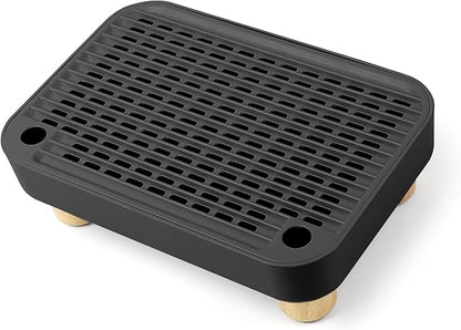 Cat Litter Box Step Ramp, Cat Litter Catcher Mat with Wooden Feet, Filter Function, Cat Pedal Stool for Self-Cleaning Cat Litter Box, Ideal for Kitten &amp; Elderly Cats (Black)