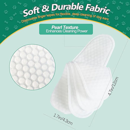 Pet Finger Wipes for Ear and Teeth - 120 Count Cleaner Finger Wipes for Dog and Cat, Dental Ear Care Wipes, Hypoallergenic Dog Wipes to Remove Plaque Tartar, Relieve Ear Itching and Inflammation