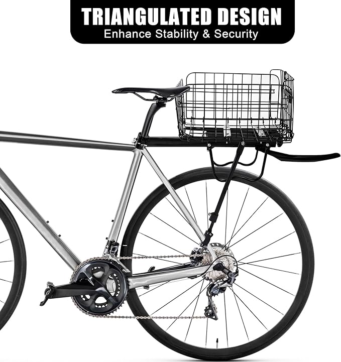 Aodaer Rear Bike Rack with Basket Quick Release Bike Rear Rack Heavy Duty Folding Bike Basket with Waterproof Bag &amp; Cargo Net &amp; Installation Tool