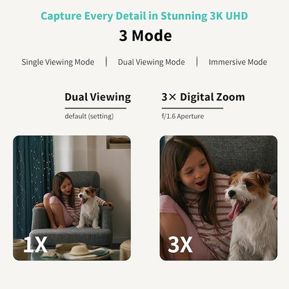 Alaga 3K Pet Camera, Dog Monitor with Phone App, 360° Pan/Tilt, Night Vision, Speaker, WiFi Cameras for Dog/Cat, Compatible with Alexa &amp; Google Assistant, Black, Includes 1-Year Pet Time Album