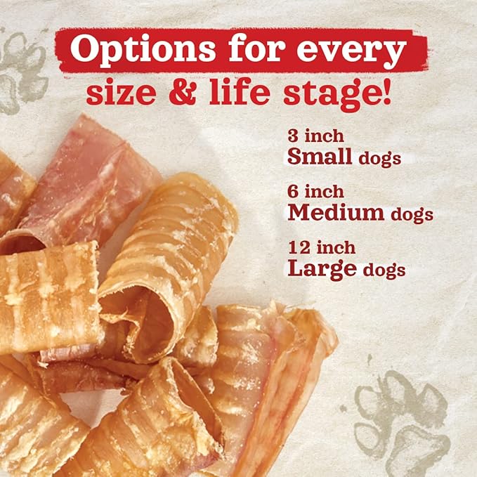 Natural Farm Beef Trachea (12 Inch, 8 Pack), 100% Beef Chews, Natural Glucosamine and Chondroitin for Joint &amp; Hip Mobility, Bone Strength – Low Fat Crunchy &amp; Crispy Treats for All Dogs