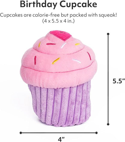 ZippyPaws Birthday Cupcake- Dog Squeaky Toys to Keep Them Busy, Funny Food Plush for Small, Medium, &amp; Large Dogs, Cute Stuffed Puppy Toy, Pet Products, Gift for Dogs of All Breeds, Soft &amp; Cuddly- Pink