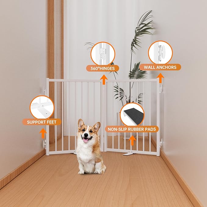 Full Metal Freestanding Dog Gate with Door, 24&