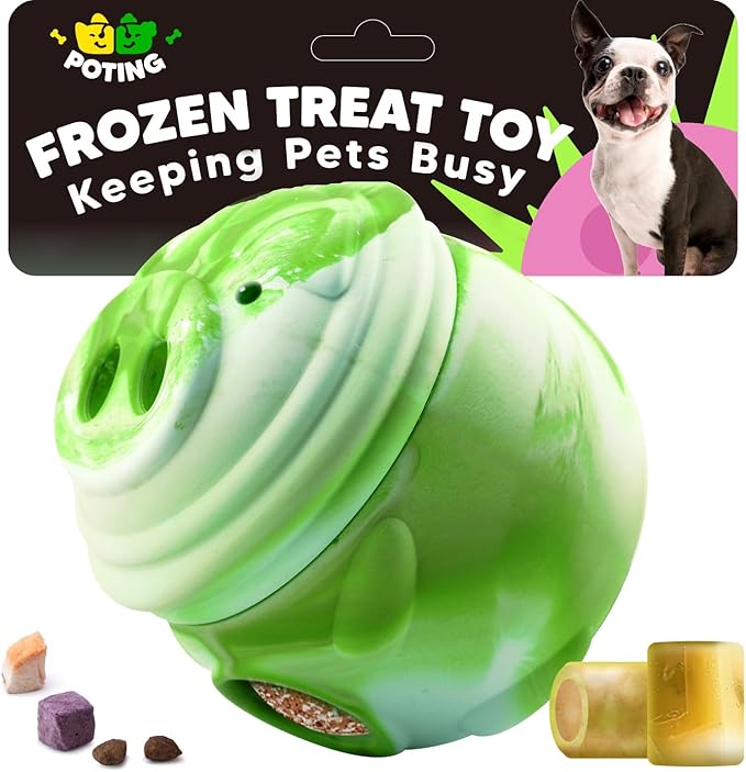 Dog Toy, Frozen Treat Toys, Treat Dispensing Chew Toy for Small Medium Large Dogs, Long-Lasting Interactive to Keep Pup Distracted &amp; Reduces Anxiety, Freezable Fillable Dog Puzzle Toys - Green